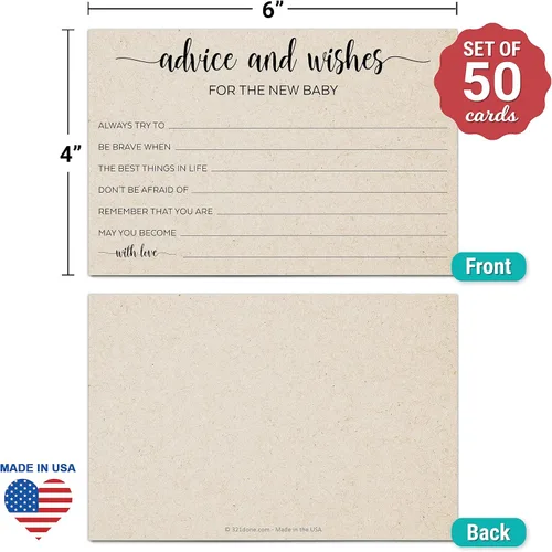 Miniatura 2 de 321Done Advice and Wishes for The New Baby, Made in USA - 4 x 6 bronceado, tarjetas de consejos para juegos de baby shower, papel kraft rústico