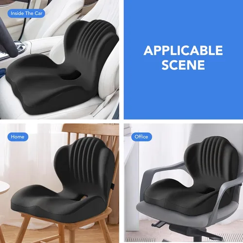 Miniatura 9 de Cojín ergonómico lumbar y de apoyo de asiento, cojín de espuma viscoelástica 2 en 1 con diseño hueco de coxis para silla de oficina, asiento