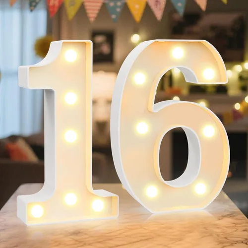 Miniatura 40 de Letrero de números con luz LED de marquesina, letrero de números de cumpleaños iluminado para decoración de fiesta de cumpleaños, pared de bar