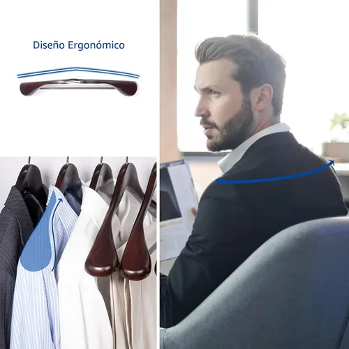 Miniatura 4 de Nature Smile Perchas de madera de caoba de lujo para trajes, paquete de 6, perchas de madera para abrigos, perchas para camisas para chaquetas