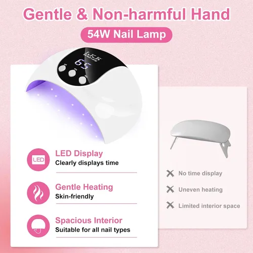 Miniatura 7 de LKE Lámpara de uñas LED UV de 54 W para esmalte de gel con 3 temporizadores, sensor automático, ligero portátil, 18 cuentas avanzadas para bricolaje