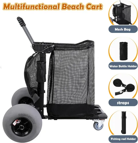 Miniatura 3 de Carrito de playa Carro de pesca plegable con ruedas de globo de 12 pulgadas para arena todo terreno