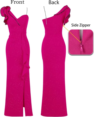 Miniatura 5 de VFSHOW Vestido largo de fiesta formal con volantes y tirantes para el hombro, para mujer, vestido largo sexy con cuello en V dividido para cóctel