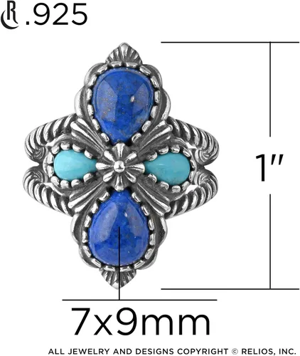 Miniatura 3 de Anillo de cruz con piedras preciosas de lapislázuli y turquesa de American West tamaños 05 a 10
