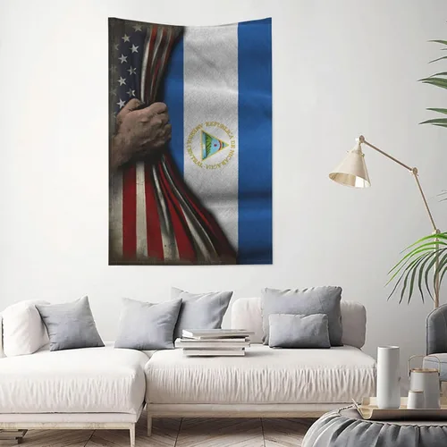 Miniatura 2 de Tapiz de mitad de bandera estadounidense y mitad de bandera de Nicaragua, 60 x 40 pulgadas, divertido tapiz estético, arte de pared para dormitorio