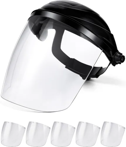 Miniatura 8 de Tellegloww 8 protectores faciales de seguridad para moler y cortar, visera transparente resistente a los impactos, máscara facial completa con casco
