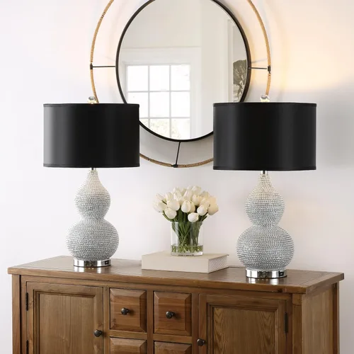 Miniatura 3 de SAFAVIEH Lighting Collection Nicole - Juego de 2 lámparas de mesa con cuentas plateadas y negras de 25 pulgadas con puerto de carga USB