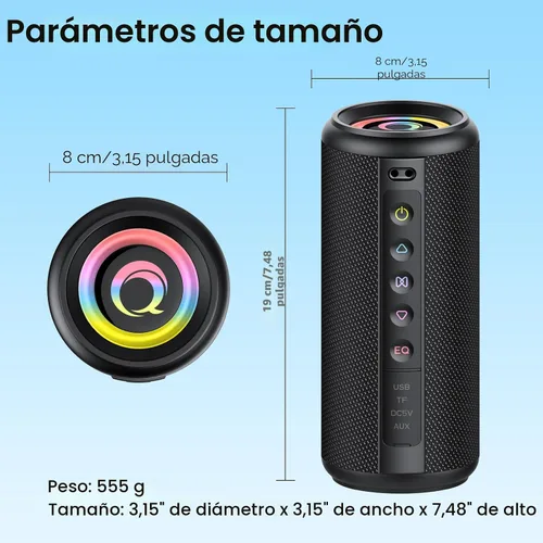 Miniatura 8 de Altavoz Bluetooth portátil, altavoz inalámbrico Bluetooth 5.4 2026 con sonido estéreo HD de 20 W, tiempo de reproducción de 20 horas, luces LED