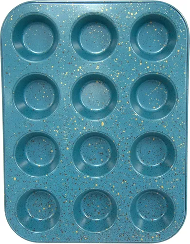 Miniatura 2 de casaWare Mini molde para magdalenas de 12 tazas con revestimiento de cerámica antiadherente (granito azul)