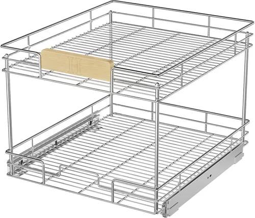 ROOMTEC Organizador de gabinete extraíble con mango de madera, 19½ pulgadas de ancho x 21½ pulgadas de profundidad, 2 niveles, cajones extraíbles