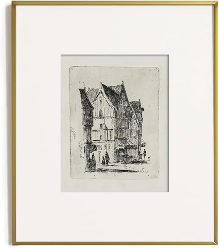 Miniatura 7 de Dibujo de Edificios de Ciudad en Estilo Rústico en Gris - Grabado de Arquitectura Urbana en Poster - Arte de Pared Vintage de Granja - Bosquejo Gris