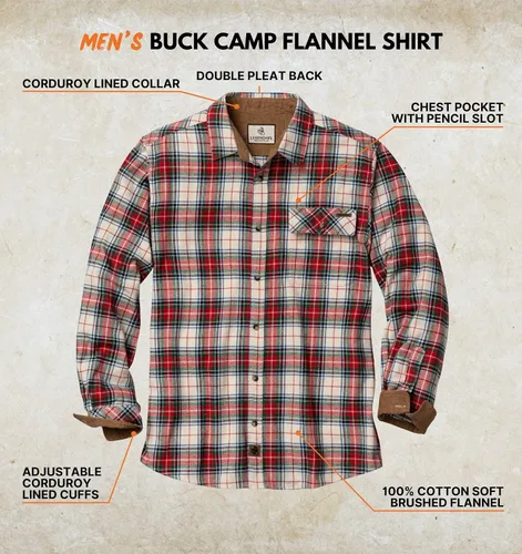 Miniatura 2 de Legendary Whitetails Camisa de franela de manga larga con botones para hombre, 100% algodón