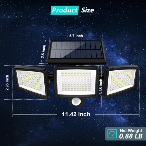 Miniatura 3 de Tuffenough - Luces solares para exteriores, 2500 lm, 210 luces LED de seguridad con control remoto, 3 cabezales de luces con sensor de movimiento