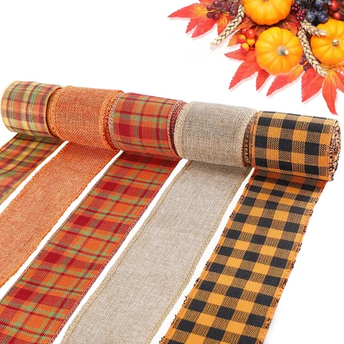 Cinta de arpillera de 5 colores con alambre, total de 27.3 yardas de cinta a cuadros para envolver regalos, decoración rústica de manualidades