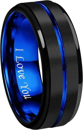 CROWNAL Anillos de boda de carburo de tungsteno de 0.236in0.315in, para hombres y mujeres, color azuloro rosa, negro y plateado cepillado, grabado I