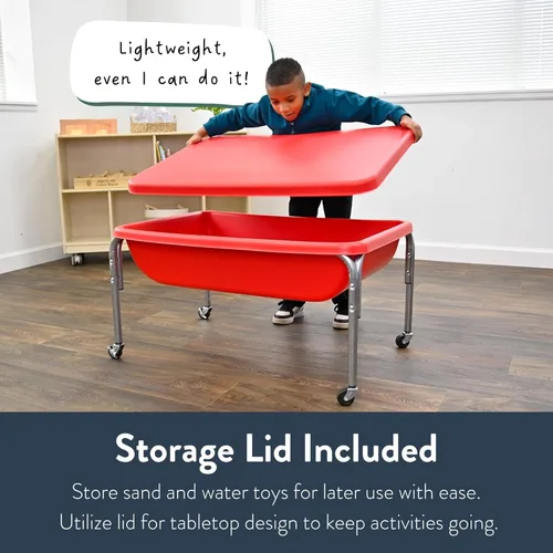Miniatura 6 de Mesa sensorial mediana con tapa de Children's Factory – 18" de altura, caja de arena con tapa, mesa de agua para niños, rojo