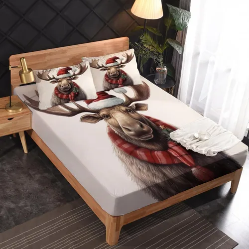 Miniatura 2 de Sábanas de alce de Navidad tamaño King – Sábanas de cama de animales del bosque, microfibra suave, bolsillo profundo, sábanas y fundas de almohada