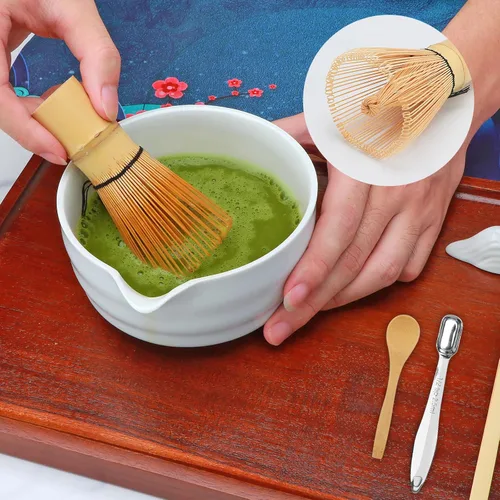 Miniatura 7 de Juego de batidor de matcha, juego de 11 piezas, kit de matcha, batidor hecho de bambú 100% natural, juego de 11 componentes para todas tus Blanco