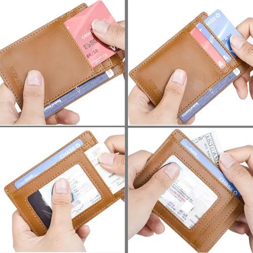 Miniatura 6 de HYRISON Cartera de piel con bolsillo frontal minimalista para hombres y mujeres, con bloqueo RFID