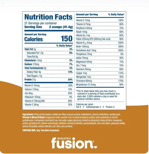 Miniatura 2 de Bariatric Fusion Batido de Reemplazo de Comida de Vainilla Alto en Proteína 27g Aislado de Suero Proteína Bariátrica en Polvo Proteína de Suero