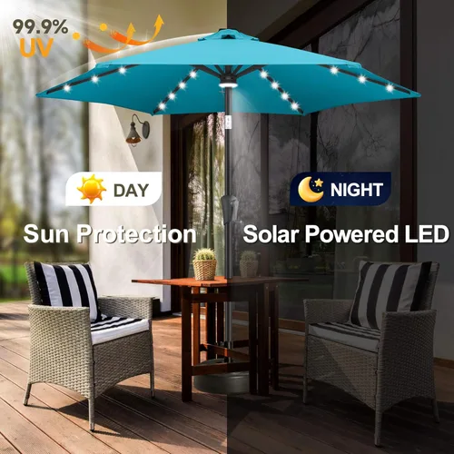 Miniatura 2 de FLAME&SHADE Sombrilla de patio con luz solar de 7.5 pies, 24 luces LED, sombrilla para exteriores con luz envolvente central, sombrilla de mesa