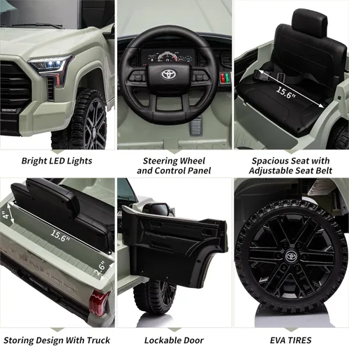 Miniatura 2 de Auto de paseo de 12 V para niños, camión Toyota con licencia, automóvil eléctrico a batería con música, luces LED, sistema de suspensión, puertas