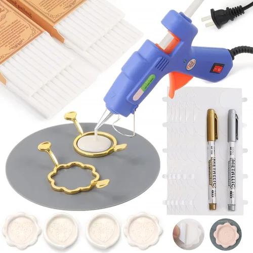 Miniatura 9 de Juego de sellos de cera, 40 varillas de cera de sellado de bronce con pistola de pegamento, moldes de sellado de cera, alfombrilla de silicona