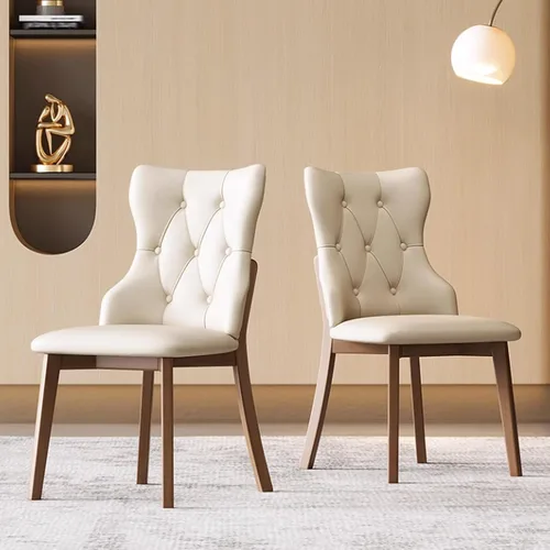 Miniatura 29 de Juego de sillas de comedor, sillas rústicas de cocina, silla de comedor tapizada con cojín grueso, silla de sala de estar con marco de madera beige