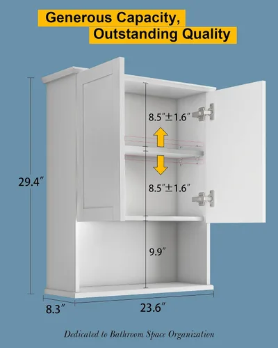 Miniatura 2 de Armario de baño con bisagra amortiguadora, gabinete de almacenamiento sobre inodoro de 23 x 29 pulgadas con estantes ajustables, botiquín de madera