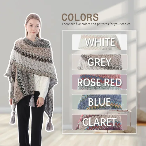 Miniatura 6 de Capa tipo poncho de punto para mujer, cárdigan de punto con flecos para otoño e invierno