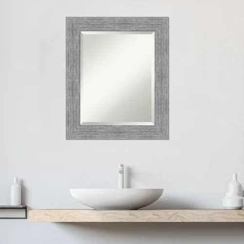 Miniatura 6 de Amanti Art Espejo de baño gris para sobre el fregadero, espejo rectangular gris rústico de corteza de 25 x 21 pulgadas, marco rústico de campo