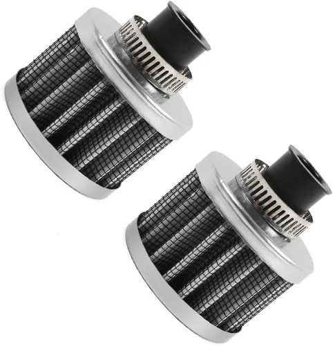 Miniatura 22 de 2 piezas de filtro de aire de entrada de aire frío con respiradero de 12 mm, filtro de respiración para tapa de válvulas para automóvil y Negro
