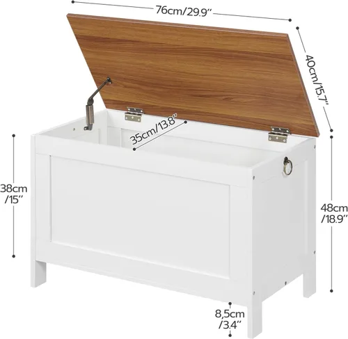 Miniatura 7 de HOOBRO Caja de juguetes, baúl de almacenamiento de aspecto de madera retro con bisagra de seguridad, banco de almacenamiento de entrada soporta 220