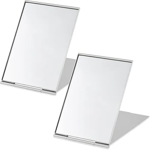 Miniatura 7 de Blulu 2 mini espejos plegables portátiles para bolso, ultra delgado, de bolsillo, para maquillaje, viajes, carcasa de aluminio, espejos cosméticos