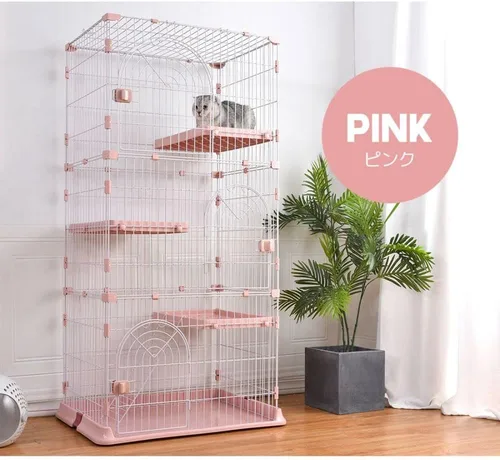 Miniatura 3 de BTM Jaula para gatos, 3 niveles, elegante, casa para gatos, casa para gatos, en casa con escalera, protección, prevención de escapes, fácil montaje