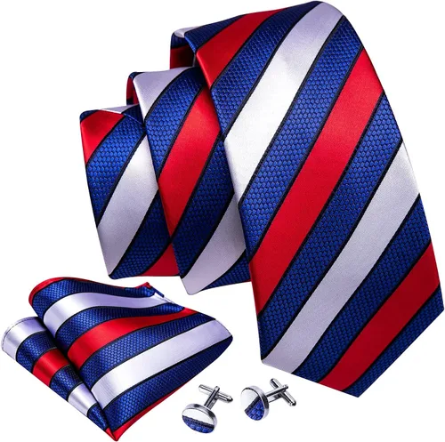 Miniatura 275 de Barry.Wang Juego de corbatas para hombre, corbata de seda a rayas, tejido a cuadros, gemelos formales, negocios, boda