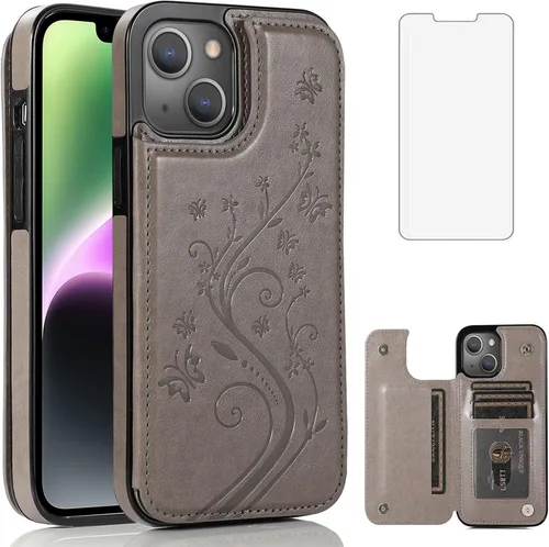 Miniatura 7 de Funda compatible con iPhone 15 Plus de 6.7 pulgadas con protector de pantalla de vidrio templado y tarjetero con soporte para tarjetero, funda