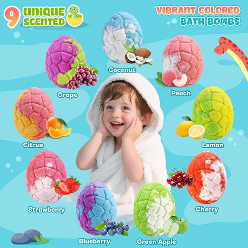 Miniatura 4 de Bombas de baño de dinosaurios para niños con sorpresa en el interior, regalos de cumpleaños para niños, paquete de 9 unidades naturales orgánicas