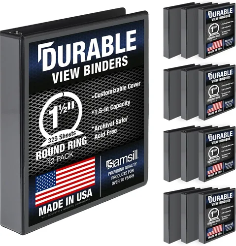 Miniatura 14 de Samsill Carpeta duradera de 0.5 pulgadas, fabricada en los Estados Unidos, carpeta transparente personalizable con anillos redondos, color negro