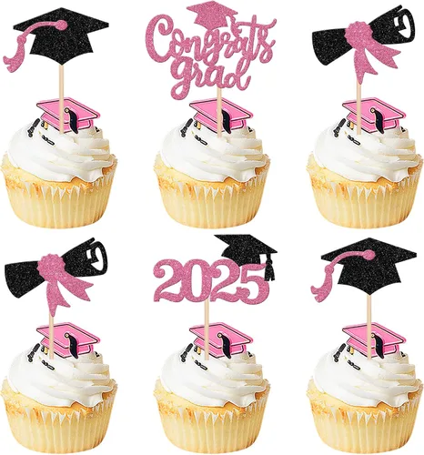 Miniatura 26 de 1 pieza de decoración para pastel de clase 2025 con purpurina, tapa de graduación 2025, decoración de pastel de felicitaciones para 2025, decoración