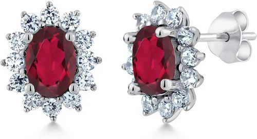Miniatura 44 de Gem Stone King Aretes ovalados de plata de ley 925 de 0.276 x 0.197 in con piedra natal de la princesa Diana, estilo halo real para mujeres