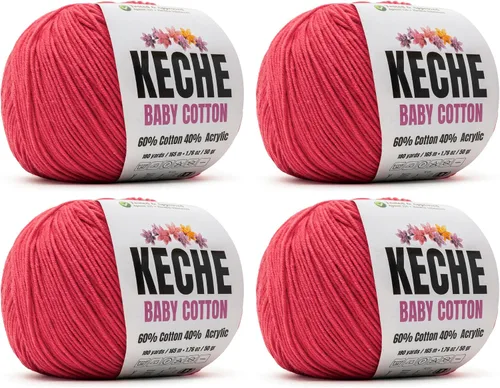 Miniatura 122 de Keche Hilo de algodón, 60% algodón, 40% hilo acrílico, hilo de algodón suave para crochet y tejer, hilo amigurumi, 1 madeja/bola, 1.76 onzas (50g)
