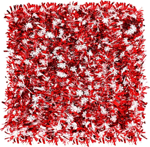 Miniatura 6 de FOIMAS Guirnalda de oropel de Navidad de 33 pies, guirnalda colgante metálica trenzada de copo de nieve rojo para árbol de Navidad, chimenea