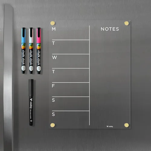 Miniatura 2 de Planificador semanal de acrílico magnético para refrigerador de 9 x 12 pulgadas, planificador de comidas y tablero de notas, organizador de plateado