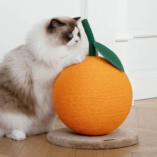 Miniatura 8 de VETRESKA Poste Rascador para Gatos Naranja, Lindo Rascador para Gatos con Cuerda de Yute, Poste Rascador Vertical para Gatos de Interior y Gatitos