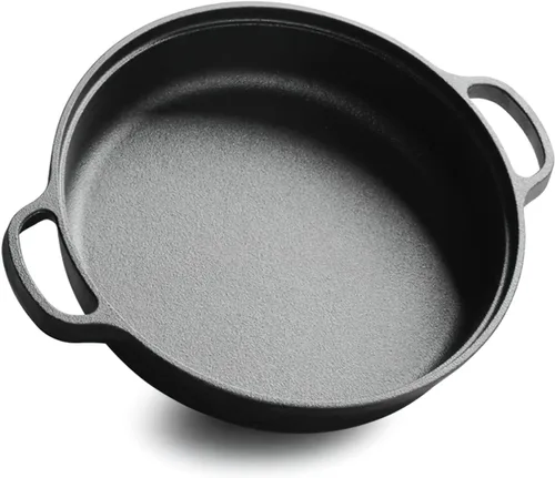 Miniatura 3 de LI-GELISI Sartén de hierro fundido de fondo plano profundo, olla de hierro anticuada gruesa de doble asa sin recubrimiento, para panqueques
