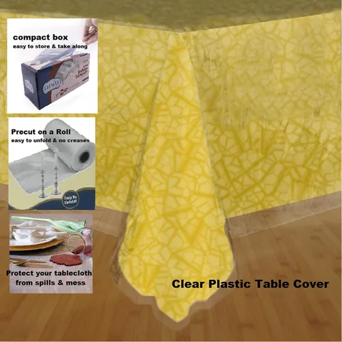 Miniatura 7 de Protector de mantel de plástico desechable extra grueso, funda de mesa transparente para fiestas, almuerzo, cena, picnic, 70 x 108 pulgadas, 2 mil.
