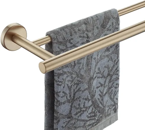 Miniatura 14 de JQK - Barra doble para toallas de baño, oro cepillado de 30 pulgadas, toallero de acero inoxidable 304 de 0.8 mm de espesor para baño, soporte