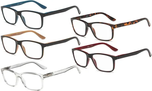 Eyekepper 5 pares de anteojos de lectura clásicos rectangulares marco para hombre y mujer bisagras de primavera