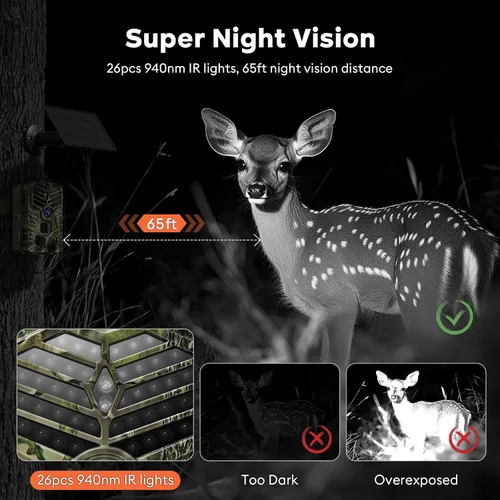 Miniatura 6 de Solareye Cámara de Rastreo WiFi - Cámaras de Juego de 4K 64MP con Energía Solar con Visión Nocturna Activada por Movimiento, Impermeable con Tarjeta